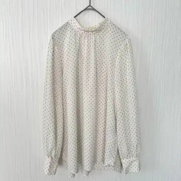 언타이틀 드레이프감 블라우스 도트 화이트 골드 버튼 M