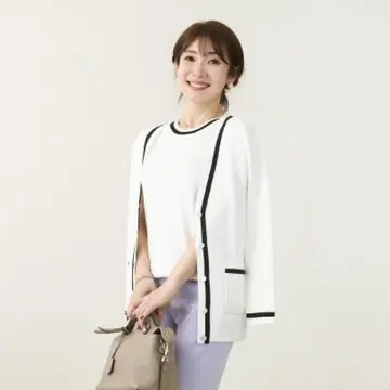 Liala x PG 바이컬러 반팔 니트 & 가디건 앙상블 니트