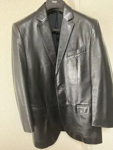 Z ZEGNA 천연 가죽 가죽 자켓 블랙
