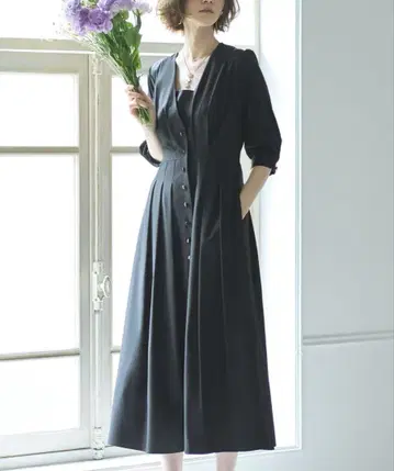 [새상품급] RUIRUE BOUTIQUE 2way 프론트 버튼 턱 원피스