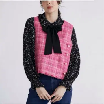 새상품급 Maglie le cassetto 체크 트위드 베스트 펄