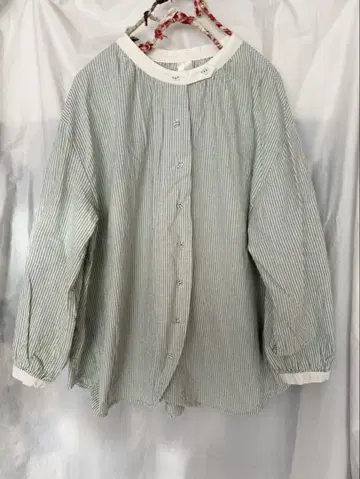 겉옷 kacoi 카코이 블라우스 스트라이프 밴드 카라 내추럴 계열