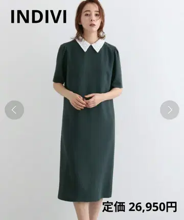 INDIVI 워셔블 2WAY 카라 부착 스트레이트 원피스 다크 그레이