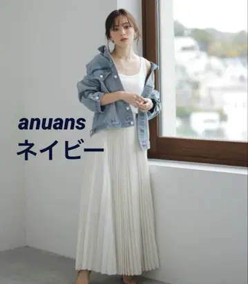 anuans 볼륨 플리츠 스커트 네이비 M 사이즈 새상품급