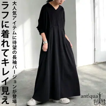 새상품 ANTIQUA 티셔츠 원피스 돌먼 롱 기장 V넥