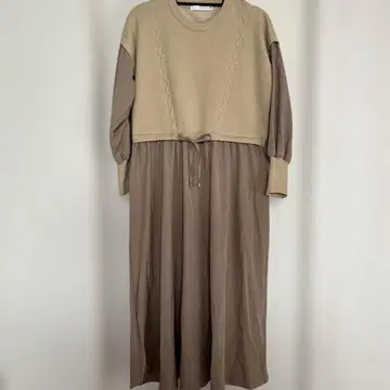 Bou jeloud 베이지 니트 드레이프 롱 원피스