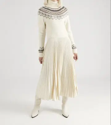 아이보리 노르딕 무늬 니트 원피스