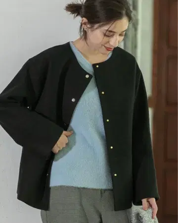 오페크 도트 클립 울 라이크 멜톤 노카라 코트 S 사이즈