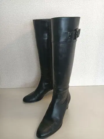 DIANA 롱 부츠 블랙 일본제 천연 가죽 버클 슬림 레그 24cm