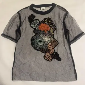 [ 새상품급 ] dries van noten 시스루 반팔 상의 국화 자수