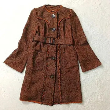 EPOCA 에포카 실크 혼방 트위드 노카라 코트 40