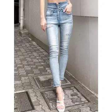 GYDA 제이더 H/W 프론트 GG 지퍼 데미지 스키니 데님 팬츠 xs