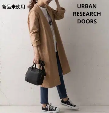 새상품 어반 리서치 DOORS 코튼 노카라 롱 코트 베이지