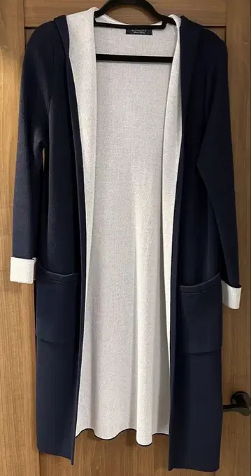 JUSGLITTY 후드 부착 롱 가디건 네이비