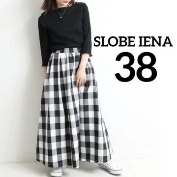 슬로브 이에나 깅엄 체크 스커트 블랙 허리밴딩 38 M