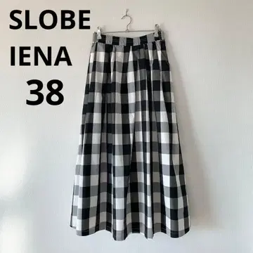 슬로브 이에나 깅엄 체크 스커트 블랙 허리밴딩 38 M