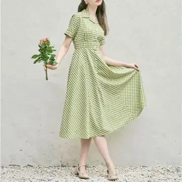 Fi.n.t 피인트 레트로 체크 오픈 카라 원피스 안나수가 안나수이