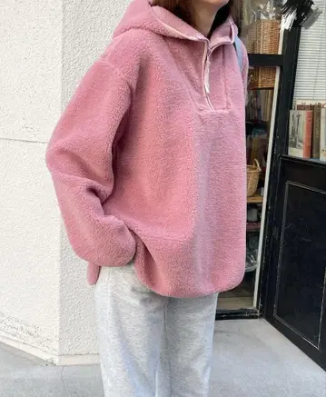플리스 자켓 핑크 하프 지퍼