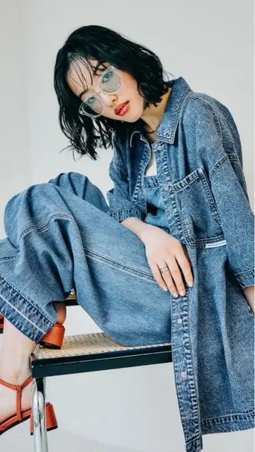 LEPSIM 렙심 BIG 데님 5부 소매 셔츠 튜닉