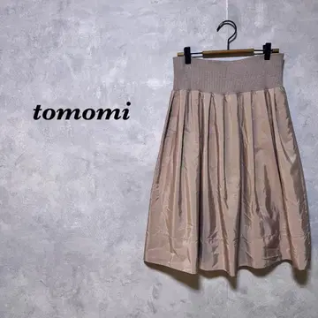 tomomi 스커트 이소재 턱 광택감 베이지 M~L 4707