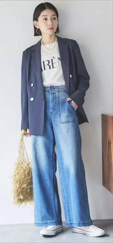 DOUX ARCHIVES 와이드 베이커 데님 팬츠