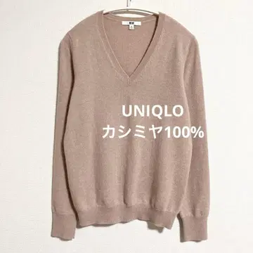 유니클로 캐시미어 100% V넥 스웨터 핑크 베이지 M