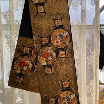 블랙 골드 꽃무늬 팔각형 무늬 후쿠로 오비