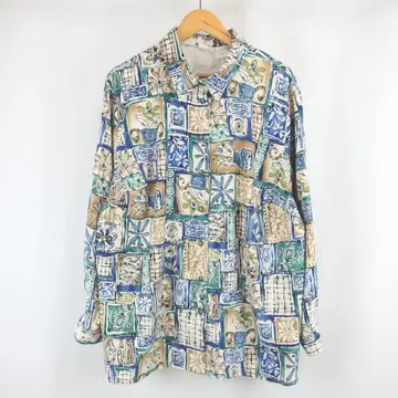 새상품급 VINTAGE KORET 플라워 타일 올 패턴 오버 사이즈 셔츠
