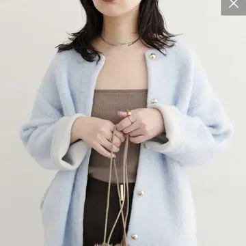 내추럴 꾸뛰르 W 페이스 배색 니트 자켓 색스 블루