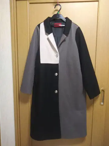 컬러 블록 롱 코트 M