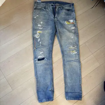 데미지 데님 패치워크 라이트 블루