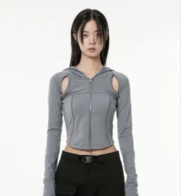 [ 미사용 ] FLAREUP 컷아웃 후디드 집업 그레이
