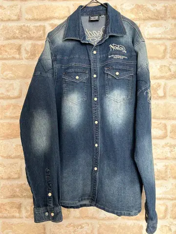 Norton 노튼 자수 디자인 바이커 데님 셔츠 L 데님 워시