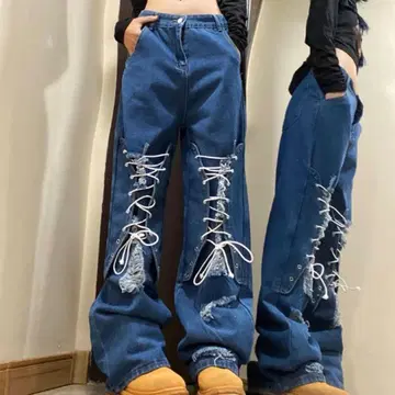 레이스업 데님 팬츠 M 레이스업 Y2K 스트릿
