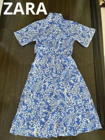 ZARA 블루 화이트 꽃무늬 원피스 블루