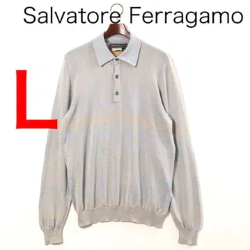 H2833-42 페라가모 실크코튼 체크 무늬 니트 피케 셔츠