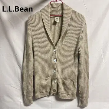 레어 L.L.Bean 90s 베이지 리브 긴팔 가디건 울 100 M