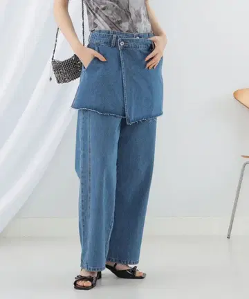 Ray BEAMS 레이어드 데님 팬츠