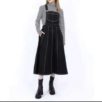 PUNYUS 푸뉴즈 스티치 플리츠 점프 스커트 블랙