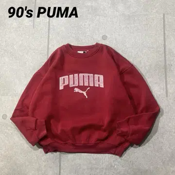 90s 빈티지 PUMA 푸마 로고 프린트 짧은 맨투맨 L 와인