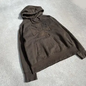 [초레어] 90s Affliction풍 후드티 자수 데미지 가공 십자가