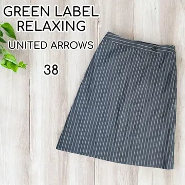 GREENLABELRELAXING 스트라이프 랩스커트 코튼 린넨