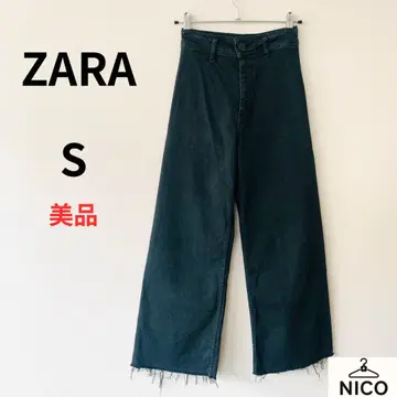 ZARA 하이웨스트 와이드 데님 블랙 컷오프 프린지 블랙 데님