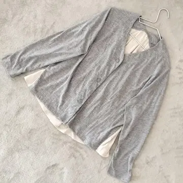 SIMPLE LIFE 노카라 가디건 L 그레이 이소재 절개
