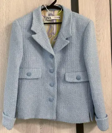 [ 새상품급 ] ZARA 트위드 자켓 셋업 스카이블루