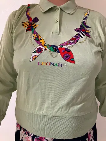 레오나르 자수 긴팔 피케 셔츠 스카프 패턴 매우 사랑스러운 디자인