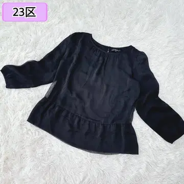 23구 블라우스 시어 실크 혼방 긴팔 온워드 쉬폰 M 블랙