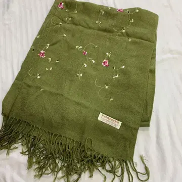 고급 자수 PASHMINA 파슈미나 실크 대형 스톨 그린 꽃무늬