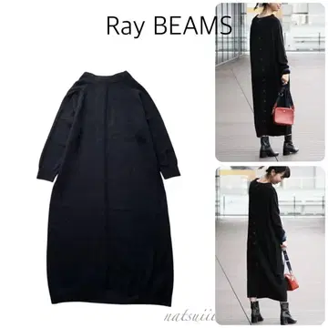 Ray BEAMS 빔즈 . 뒷단추 블랙 니트 원피스