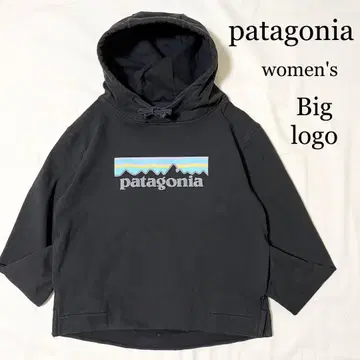 patagonia 빅 로고 맨투맨 풀오버 후드티 여성용 블랙